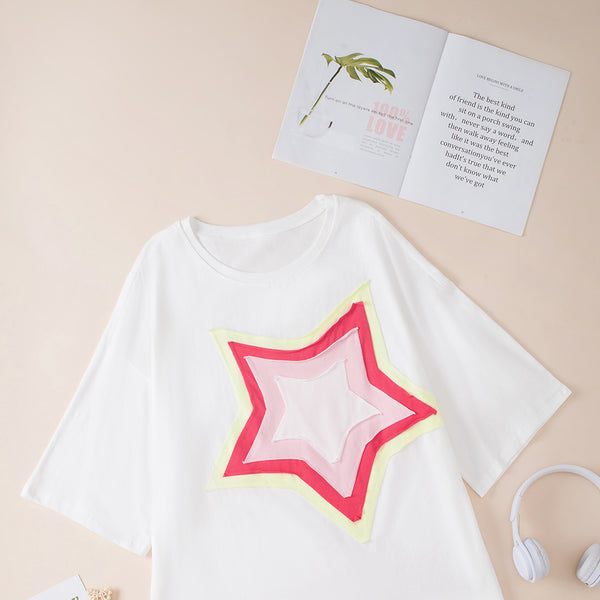 T-shirt oversize a mezza manica con stella color block Moonlight Jade
