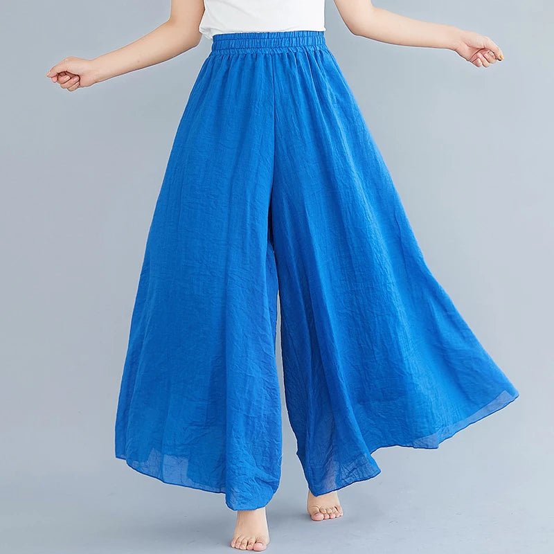 #1140 Women Wide Leg Pants Cotton Linen Spring Summer Pant Skirts Ladies Elastic High Waist Full Length Pant Trousers Femme Girl - Tuistee Fashion Store