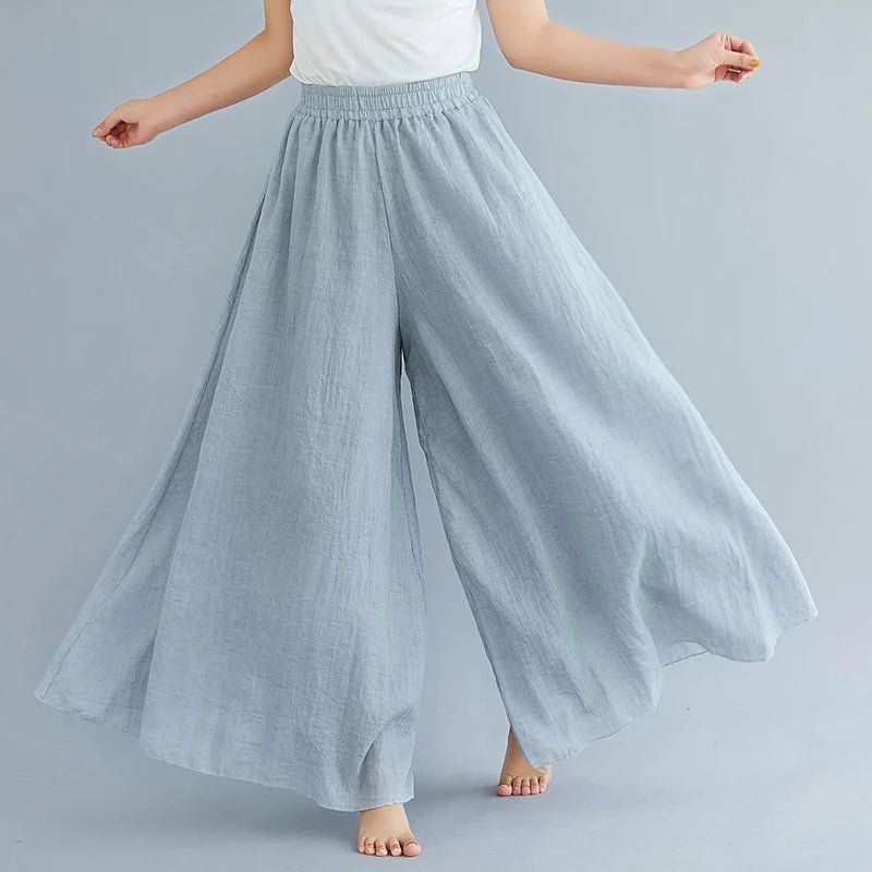 #1140 Women Wide Leg Pants Cotton Linen Spring Summer Pant Skirts Ladies Elastic High Waist Full Length Pant Trousers Femme Girl - Tuistee Fashion Store