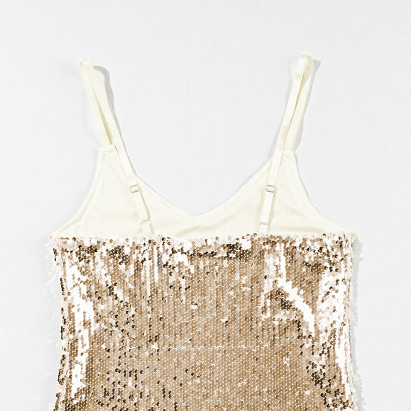 Light Beige Adjustable Spaghetti Straps Sequins Camisole