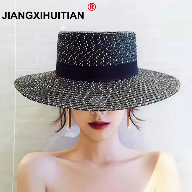 2017 summer Fashion Hepburn Wind Black White Striped Bowknot Summer Sun Hat Beautiful Women Straw Beach Hat Large Brimmed Hat - Tuistee Fashion Store