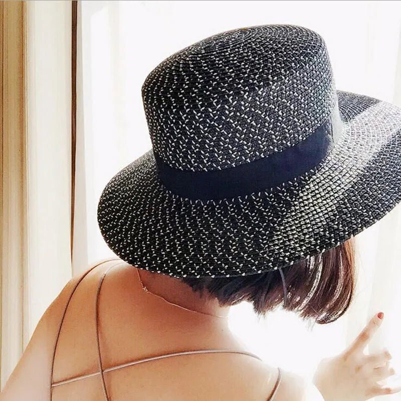 2017 summer Fashion Hepburn Wind Black White Striped Bowknot Summer Sun Hat Beautiful Women Straw Beach Hat Large Brimmed Hat - Tuistee Fashion Store
