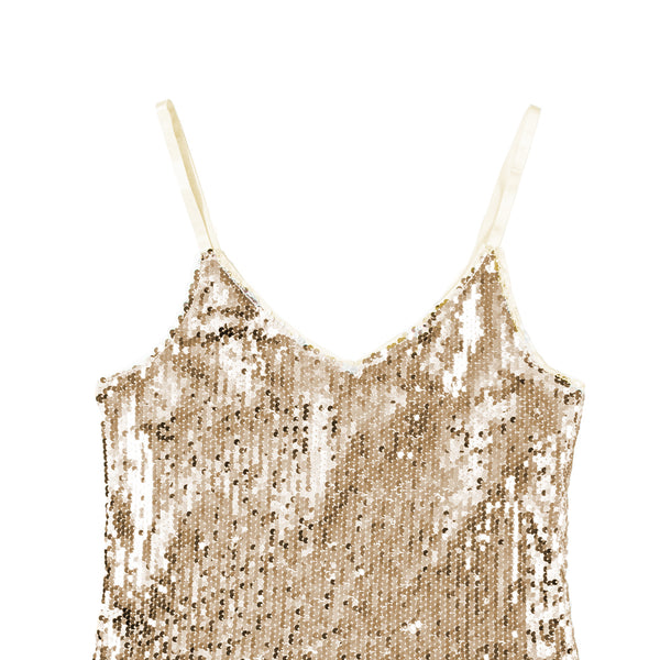 Light Beige Adjustable Spaghetti Straps Sequins Camisole