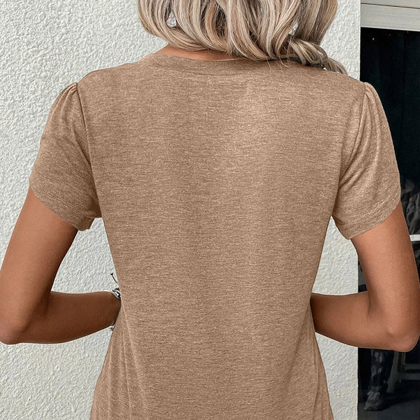 Rose Tan Petal Sleeve V Neck T-Shirt