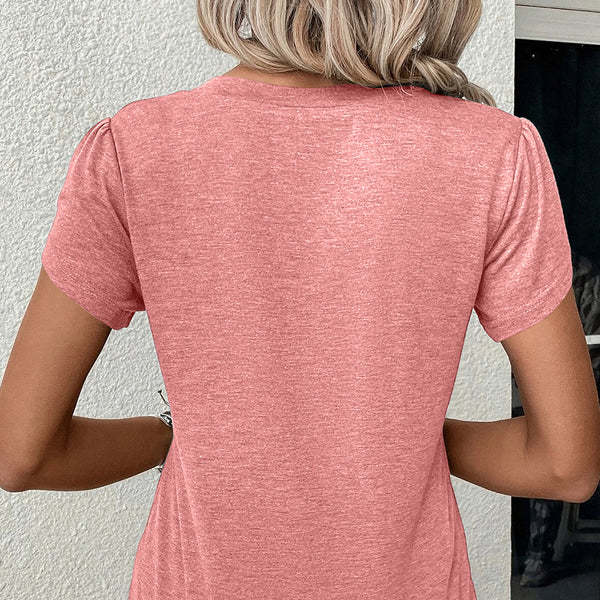 Rose Tan Petal Sleeve V Neck T-Shirt