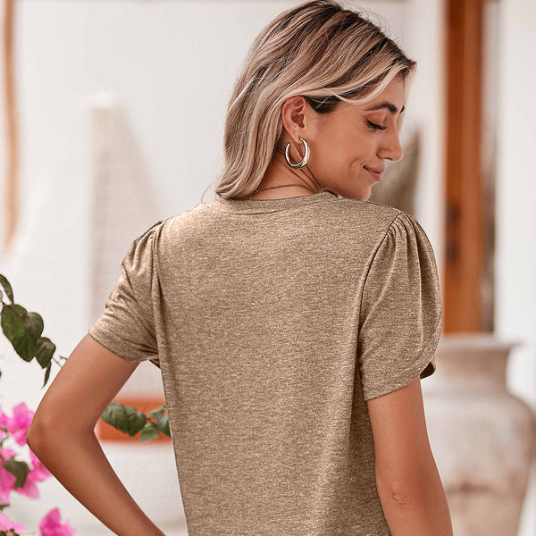 Rose Tan Petal Sleeve V Neck T-Shirt