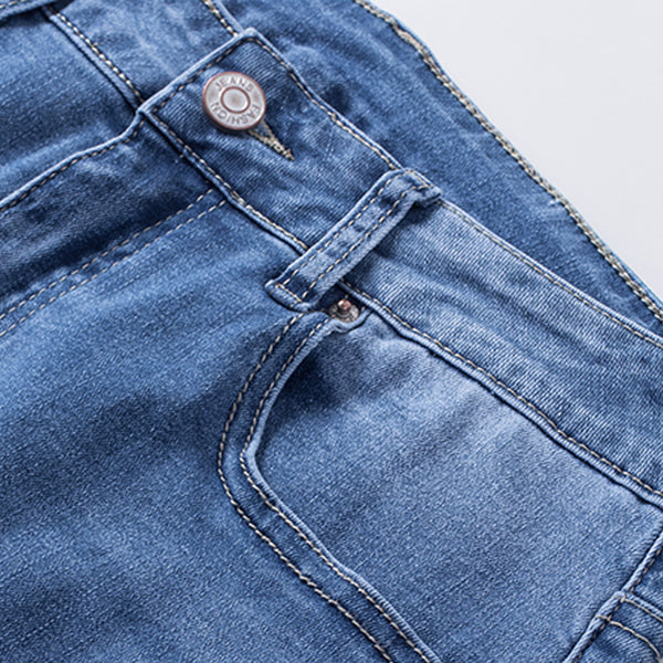 Jeans skinny effetto consumato a vita alta azzurri