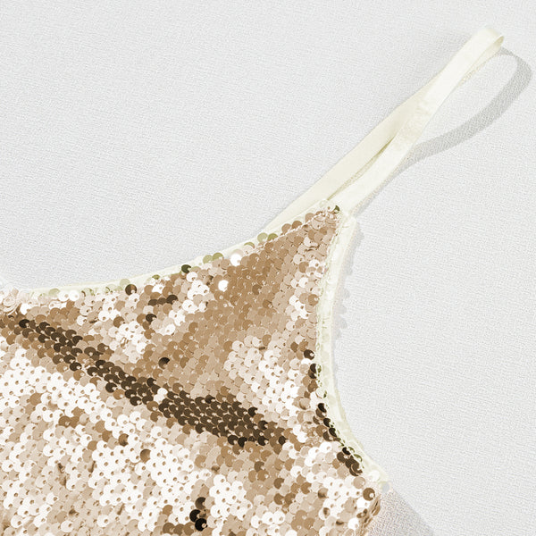 Light Beige Adjustable Spaghetti Straps Sequins Camisole