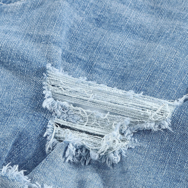 Light Blue Casual Ripped Rolled Hem Denim Shorts