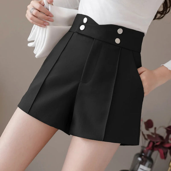 QOERLIN Suits Shorts Women 2022 Summer New High Waist Solid Black Office Work Shorts Ladies Pocket Gray Wide Leg Trouser S-XL