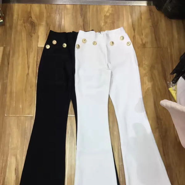 Pantaloni da donna di alta qualità Celurvei Pantaloni da donna svasati con bottoni bianchi rossi Pantaloni da donna solidi