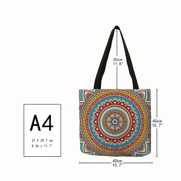 Mandala Flower Tote Bags Women Eco Linen Reusable Shopping Bag Floral Print Handbags For Lady Traveling Beach