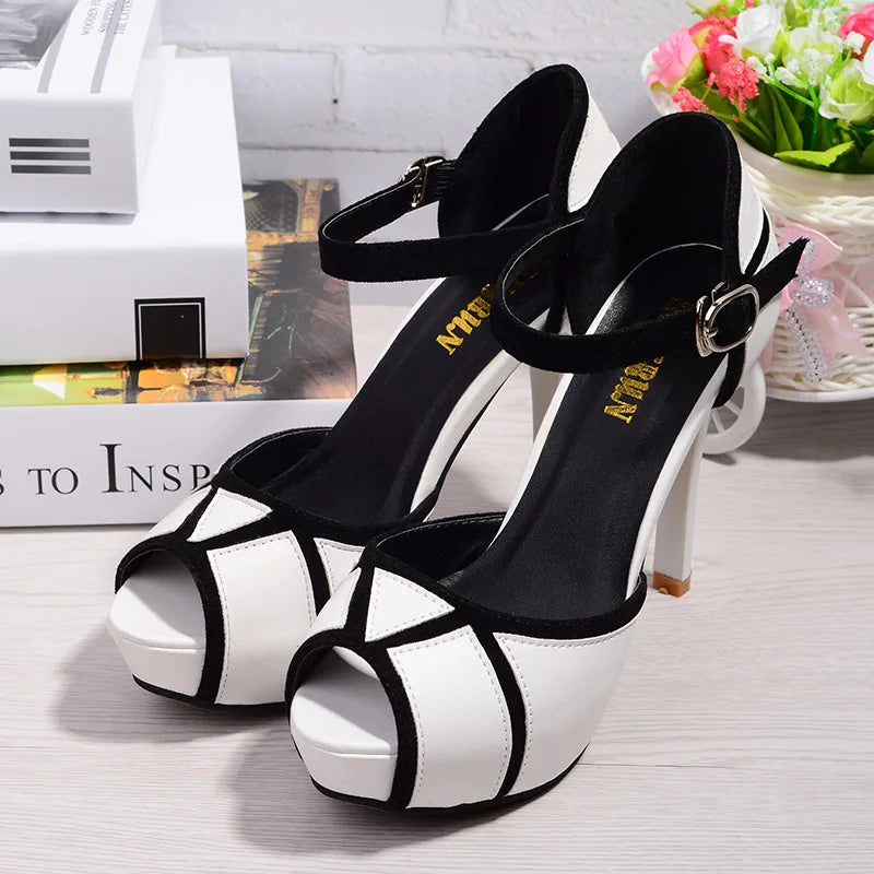 Summer Hollow Buckle Women's Shoes European And American Fight Color Fish Mouth Fine With High Heels Young Daily Shoes 889