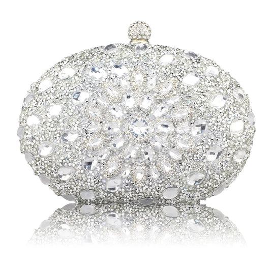 Wedding Diamond Silver Floral Crystal Sling Package Pochette da donna Tasca per cellulare Tasca per portafoglio abbinata