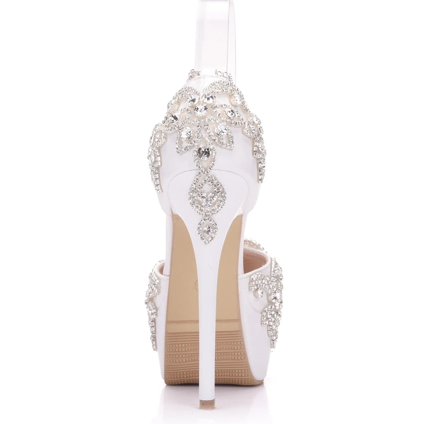 Crystal Queen Fashion Rhinestone Sandals Pumps Shoes Women Sweet Luxury Platform Wedges Wedding High Heels