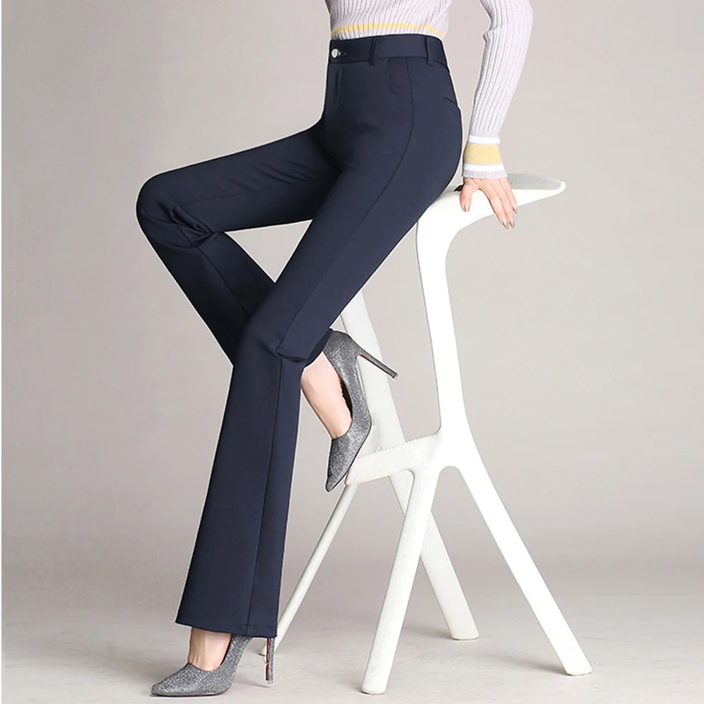 Pantaloni da tuta da donna alla moda di nuova marca pantaloni eleganti a vita alta a zampa d'elefante per le donne pantaloni lunghi dritti da donna casual da ufficio