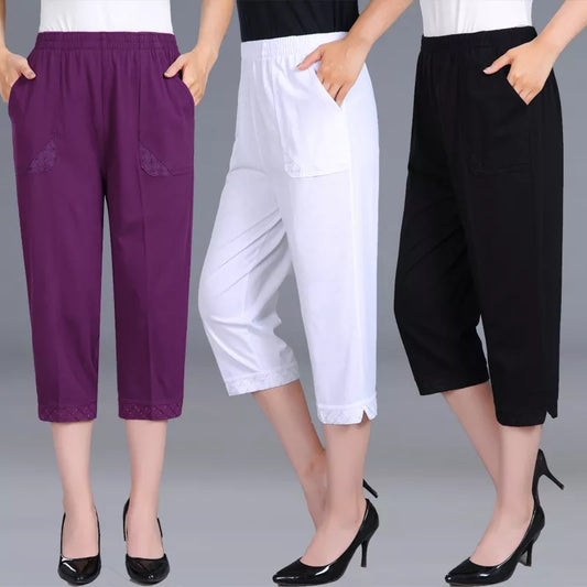 Women Capris Pants Female Women's Summer Breeches 2022 High Waist Cropped Pants Woman Candy Color Straight Calf-Length Pant