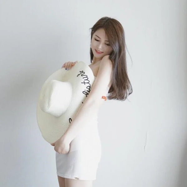 Hot sale wide Brim sun hats for women Letter Embroidery straw Hats girls Do Not Disturb Ladies Straw hats Folding travel cap