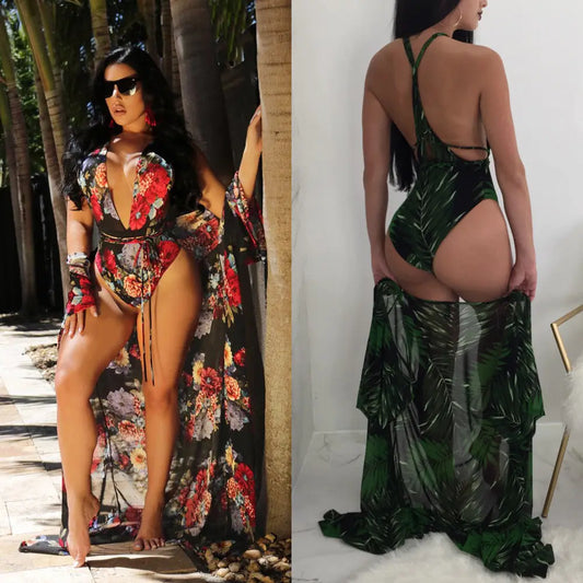 2021 Sexy Women Floral Bikini Beachwear Cover Up Beach Dress Summer Bathing Suit Tops