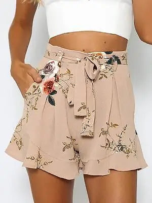 women lace faldas y shorts hot Summer Style Beach culottes Blue Print Flower female Short Pantskirt Mini Skort feminino Shorts