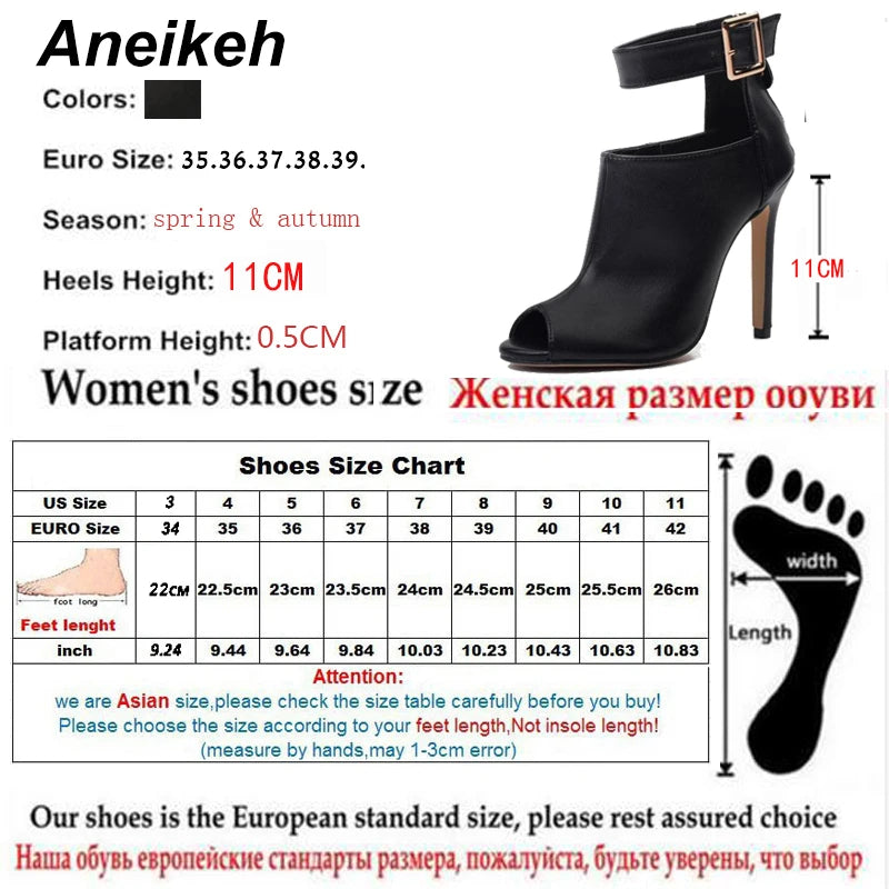 Aneikeh 2024 Summer Fashion Sexy PU Peep Toe High Heels Women's Cover Heel Metal Button Thin Heel Sandals Party Dress Zapatos