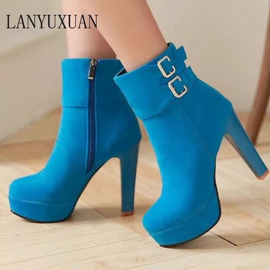 2017 Winter Boots Plus Big Size New Round Toe Buckle Boots For Women Sexy Ankle Heels Fashion Winter Shoes Casual Zip Snow 2150