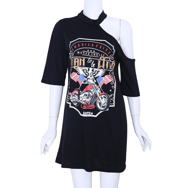 1 pezzo nero da donna donna punk rock manica corta stampa aquila t-shirt con spalla larga