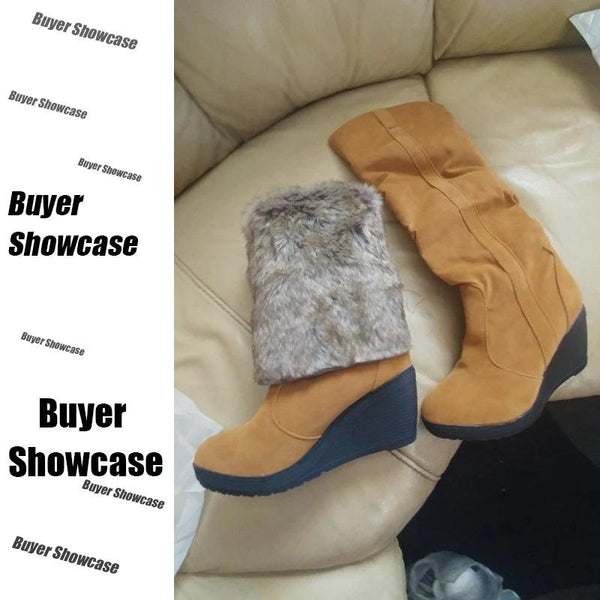 DoraTasia 34-43 Winter 3 Styles Fur Boots Ladies High Heels Platform Knee High Snow Boots Women 2019 Warm Fur Wedge Shoes Woman