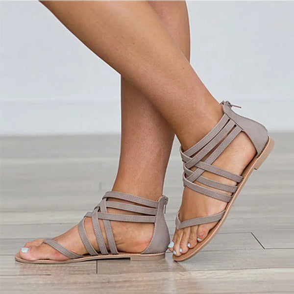 Sandali da donna sandali alla moda per donna 2021 scarpe estive sandali piatti da donna in tinta unita stile Roma scarpe con cinturini incrociati da donna