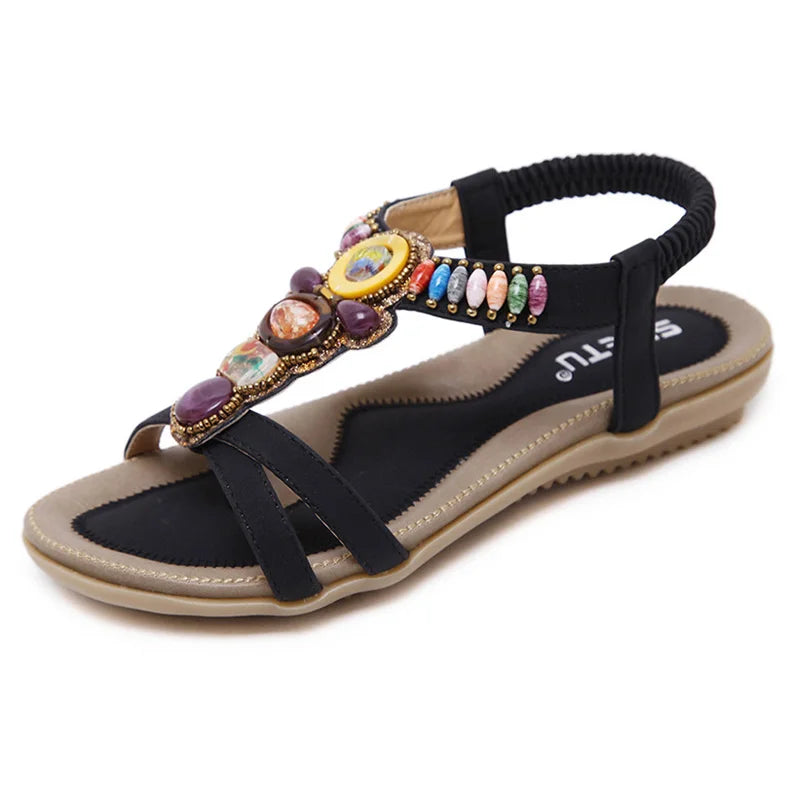 LAKESHI Women Sandals Summer Beach Sandals 2023 New Flip Flops Women Flat Sandals Bohemian Beaded Soft Ladies Sandals Size 44 45