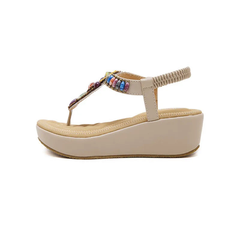 TIMETANG Summer women shoes new fashion slope woman sandals beads Plus size Femme Soft Open Toe wedges Women Sandals  C056
