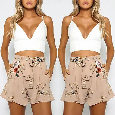 women lace faldas y shorts hot Summer Style Beach culottes Blue Print Flower female Short Pantskirt Mini Skort feminino Shorts