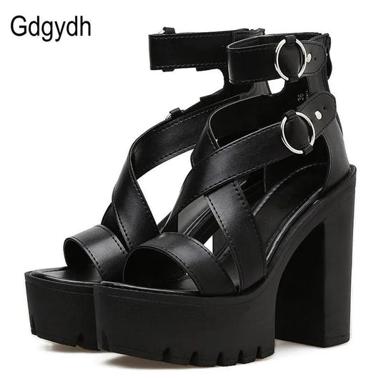 Gdgydh Fashion Solid Platform Women Sandals Summer Shoes Open Toe Rome Style High Heels Fashion Buckle Gladiator Shoes Woman