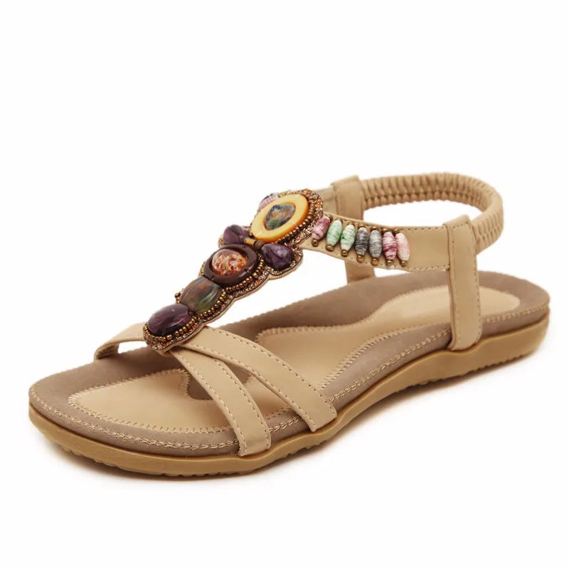 MVVJKE Sandali da donna bohémien Pantofole con perline di pietre preziose Sandali da spiaggia estivi Infradito da donna Scarpe basse da donna