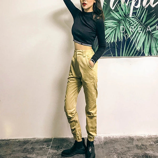 Pantaloni a vita alta mimetici pantaloni larghi da donna pantaloni militari harem mimetici streetwear punk pantaloni cargo neri pantaloni capris da donna