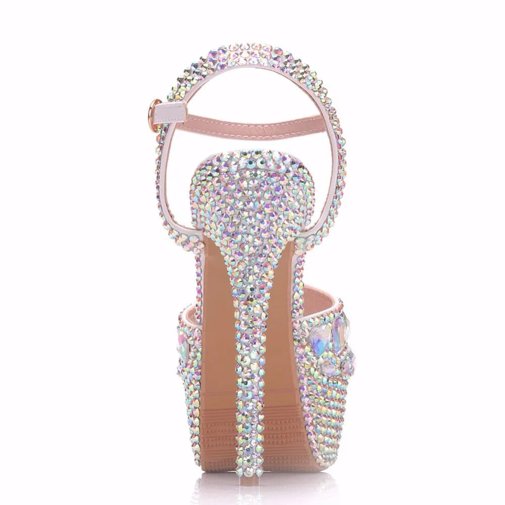 Crystal Queen Diamond Donna Décolleté da sposa con tacco alto 14 cm Scarpe peep con plateau Polsino da 4 cm Stiletto colorato
