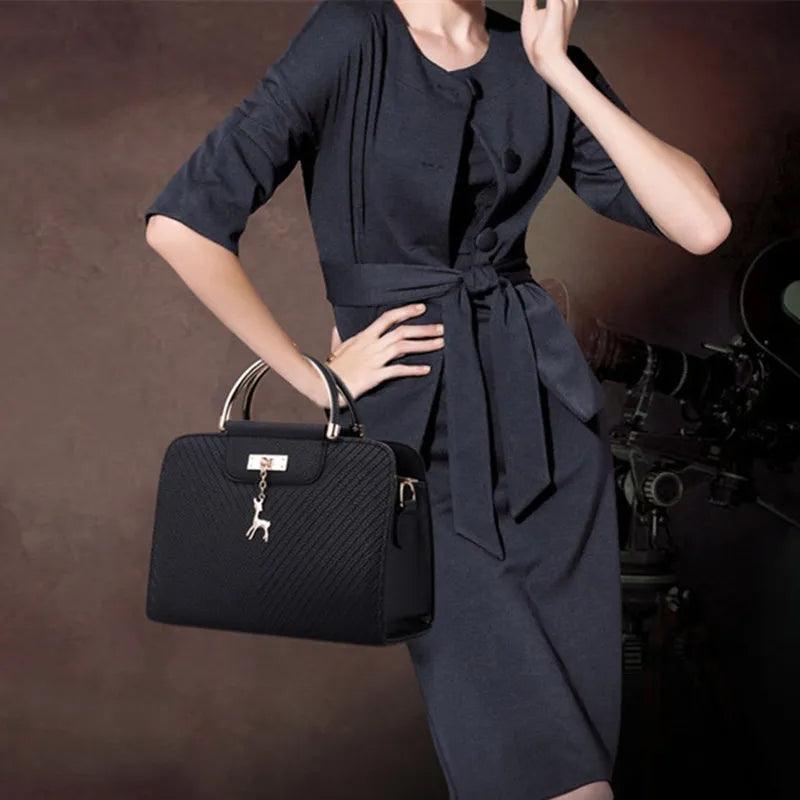 Fashion Handbag New Women Leather Bag Large Capacity Shoulder Bags Casual Tote Simple Top-handle Hand Bags Deer Decor