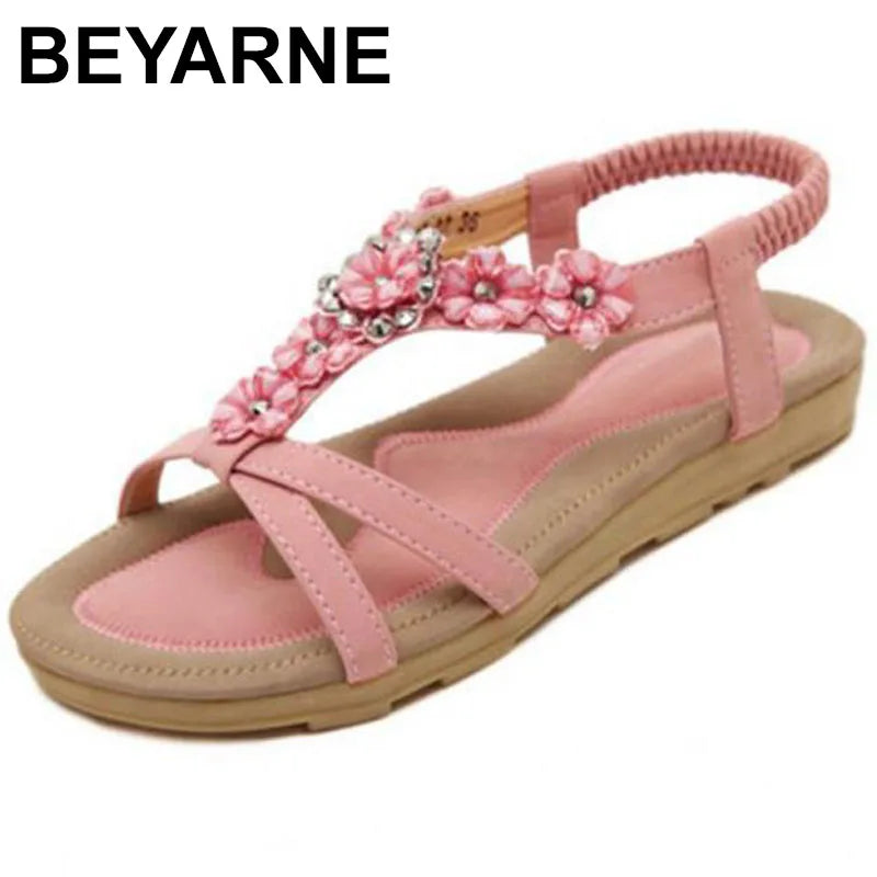 BEYARNE New Bohemian Style 2018 Summer Women Shoes Fashion Womens Sandals Flat Heel Brand Beach Summer Shoes Ladies Sweet