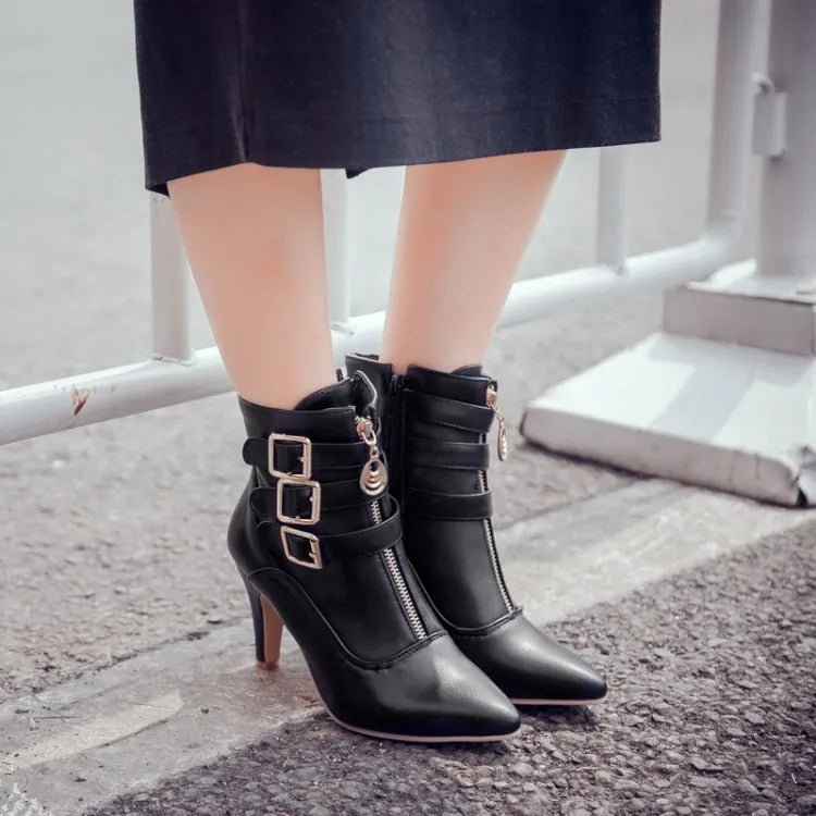 Big size 32-45 Autumn winter style ankle women woman ankle boots pointed toe high heels short boots Wholesale and retail 9-8
