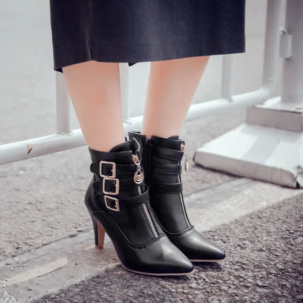 Big size 32-45 Autumn winter style ankle women woman ankle boots pointed toe high heels short boots Wholesale and retail 9-8