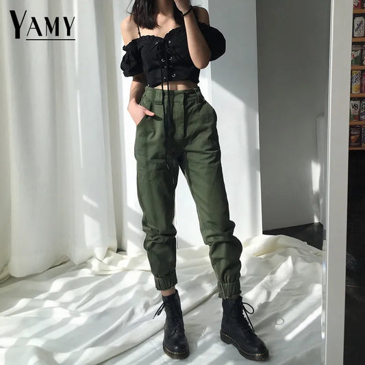 Pantaloni a vita alta mimetici pantaloni larghi da donna pantaloni militari harem mimetici streetwear punk pantaloni cargo neri pantaloni capris da donna