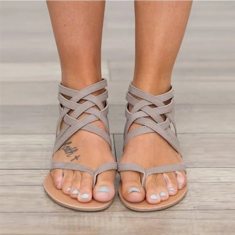 Sandali da donna sandali alla moda per donna 2021 scarpe estive sandali piatti da donna in tinta unita stile Roma scarpe con cinturini incrociati da donna