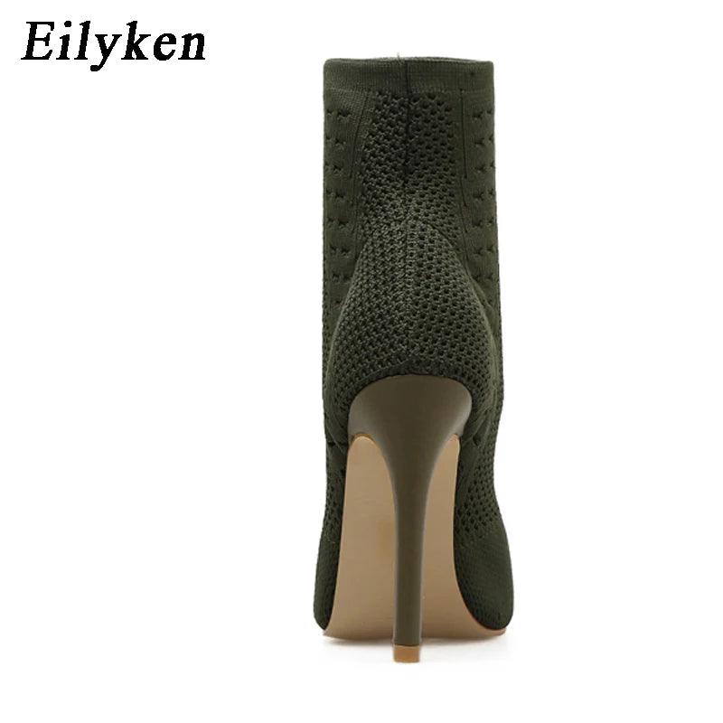 Eilyken New Style Peep Toe Ankle Boots Stretch Women Fabric Out Breathable Booties Sexy Dance Pole Ladies Pumps Shoes