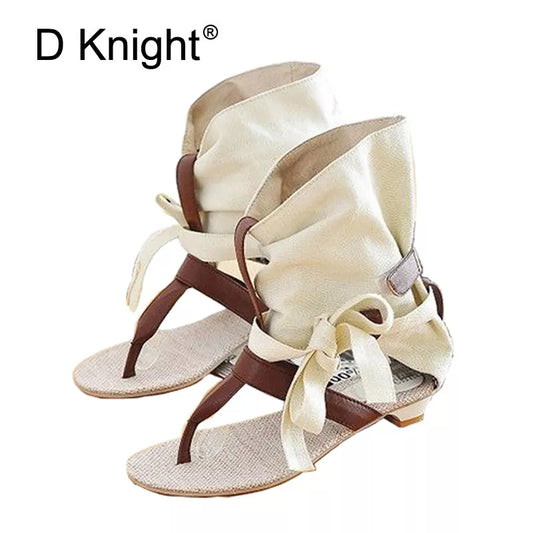 Gladiator Sandals Women Summer Ankle Boots Flats With Ladies Canvas Shoes New 2024 Botas Mujer Woman Brand Casual Shoes Woman