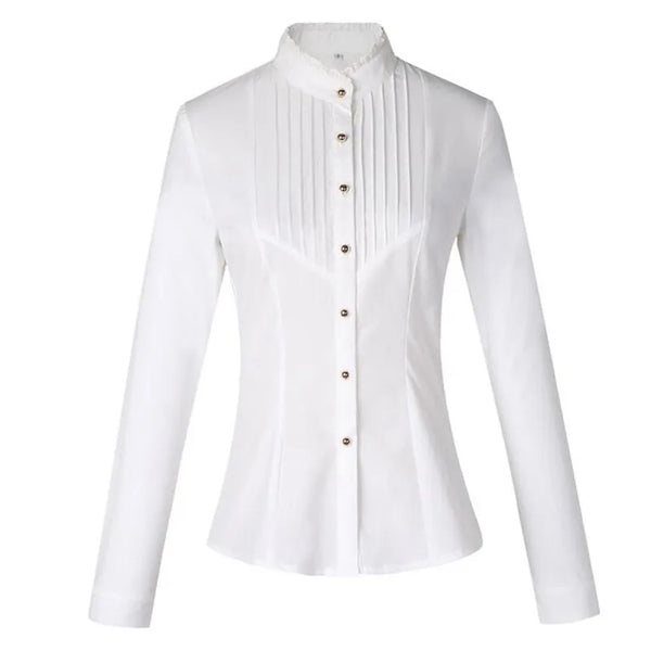 Spring Fashion Women Clothing Long Sleeve White Blouses Formal Slim Lace Stand Collar Chiffon Shirt Office Ladies Tops