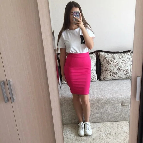 High quality skirts womens 2020 Office Skirt Women Slim Knee Length High Waist Stretch Cotton Straight Pencil Skirts