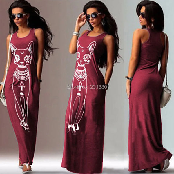2021 Summer Sexy Cat Women one-piece long Dress Sleeveless Hot sell Tank dresses