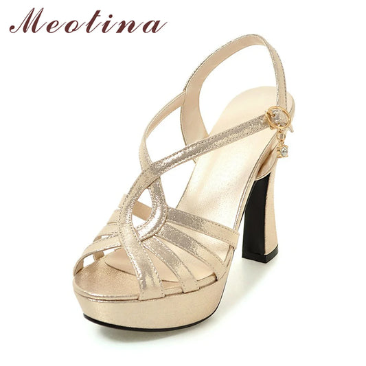 Meotina Shoes Women Sandals Platform High Heels Sandals Gladiator Shoes Summer Sexy Silver Party Wedding Shoes Gold Big Size 43