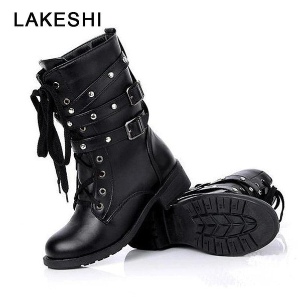 2024 New Buckle Winter Motorcycle Boots Women British Style Ankle Boots Gothic Punk Low Heel ankle Boot Women Shoe Plus Size 43