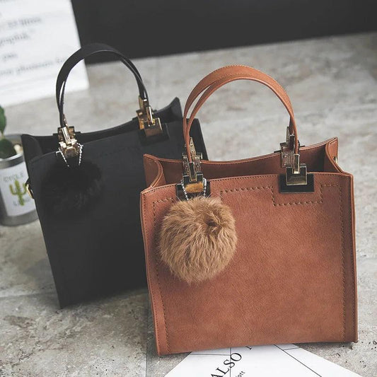 NEW HOT SALE Handbag Women Casual Tote Bag Female Large Shoulder High Quality Suede Leather Handbag With Fur Ball